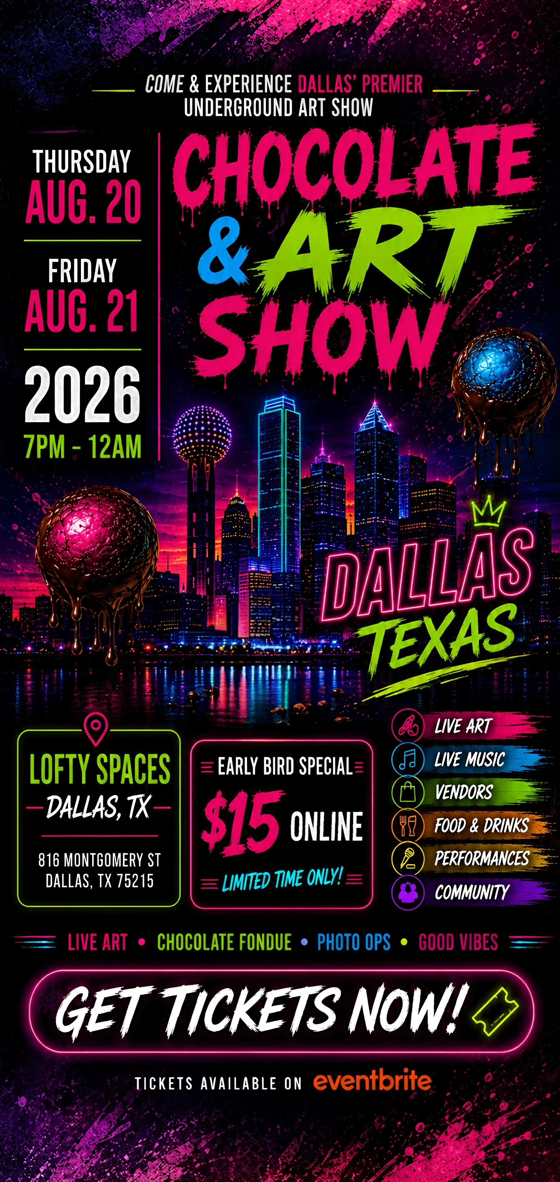 Chocolate and Art Show Dallas - August 20-21, 2026 at Lofty Spaces